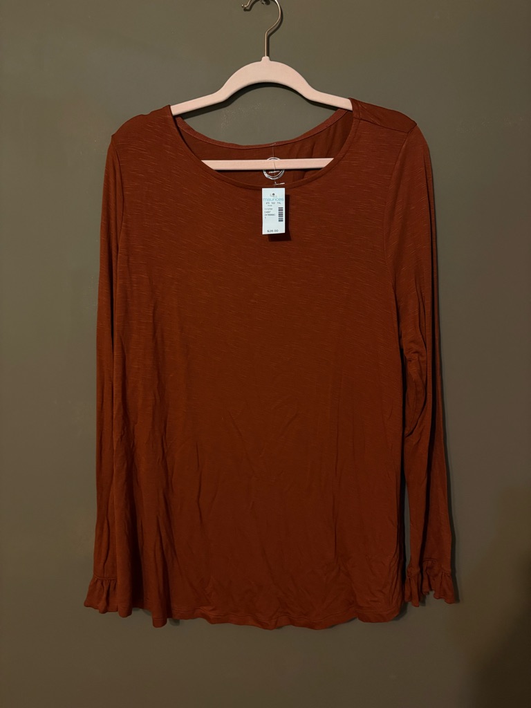 Maurices Long Sleeve Ruffle Cuff Tee - Rust Brown